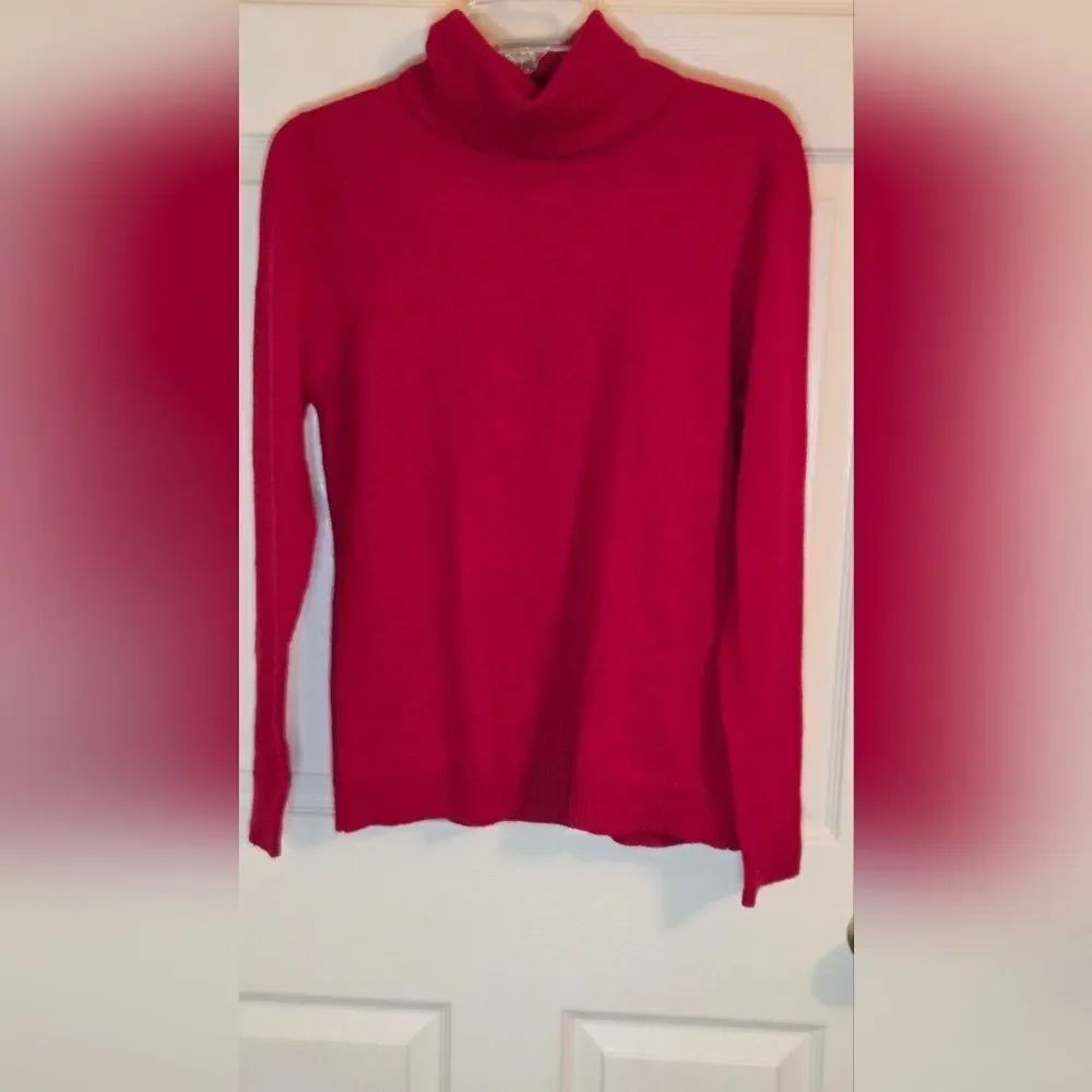 Vtg Carole Little L Vibrant Red 100% MERINO WOOL Turtleneck Lngslv Women Sweater